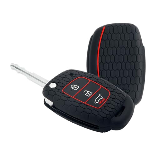 Image of Keyzone Keycare Silicone Key Cover Compatible for i20 Active, i20 Elite, Aura flip Key (Black) (Compare Key Shape & Key Blade Before Ordering)