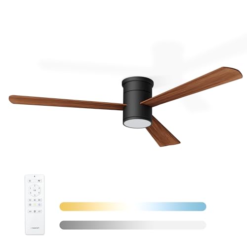 Noaton Ventilador de Techo con Mando a Distancia, Luz Ajustable 22,9 W, Madera oscura, Ultra Silencioso, 6 Velocidades, Temporizador, 3 Palas, Función Verano-Invierno, Ø132 cm