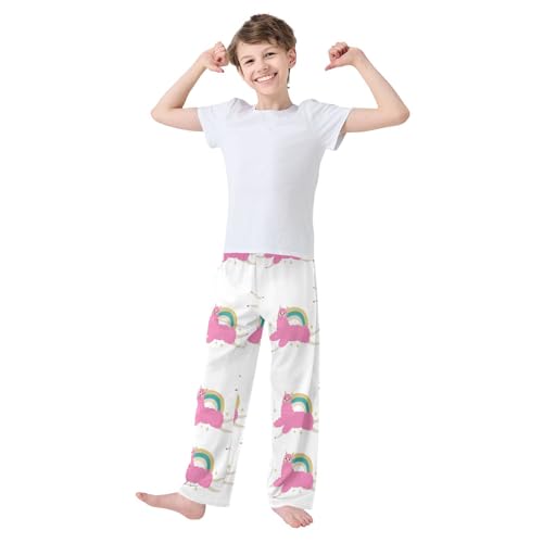 Llama Rainbow Boys Pants Boys Athletic Pants Long Pant for Boywith Pockets Wide-Leg Size 6-14Y3