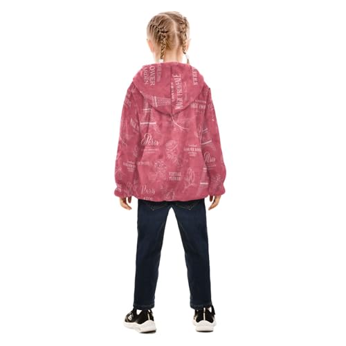 OTVEE Romantic Paris Pink Eiffel Tower Kids Hoodie Jacket Fall Spring Full Zip Warm Outwear Coat4