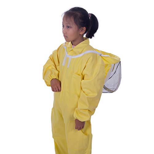 HunterBee Kids Full body Ventilated Beekeeping Suits / Children's Beekeeping Protective Cotton Suit/Self-supporting Fencing Veil hood(Yellow, 3.9ft Height)