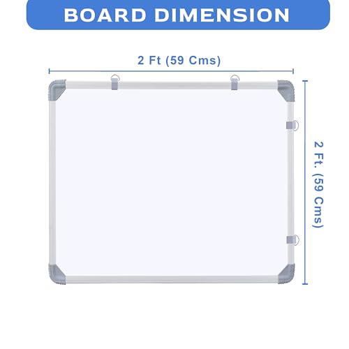 Image of Eduway 2x2 Feet Kunj Non-Magnetic Double-Sided White Board and Chalkboard with 1 Marker and 1 Duster | Ideal Use for Home, Office, Kids with Sliding Hanging Clips, Robust Aluminum Frame - (59x59 Cm)