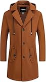 Chrisuno Trench Coat For Men Jacket Fashion Notch Lapel Slim Fit Peacoat Single Breasted Long Winter Warm Overcoat Coffee M