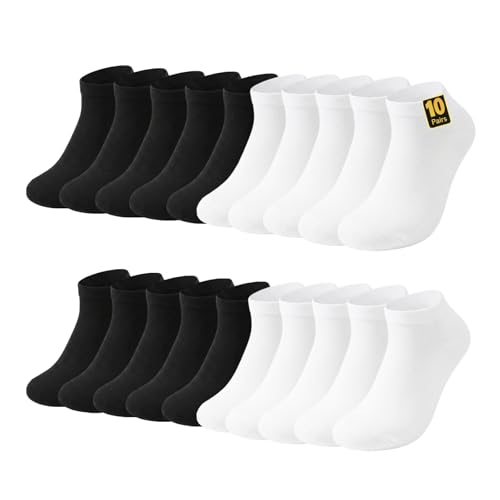 Wamicu 10 Pares Calcetines Tobilleros Hombre Mujer – Cortos de Algodón Peinado Suave – Transpirables y Cómodos para Uso Diario, Negros/Blancos, Talla 39-42