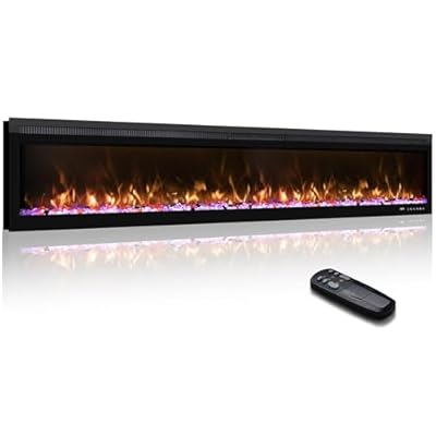 Mystflame 72 inch Electric Fireplace Inserts, Recessed and Wall Mounted Fireplace Heater, Remote & Touch Screen, Log Set & Crystal, 13 Adjustable Flame Color, Thermostat, 1-9H Timer, 750w/1500w
