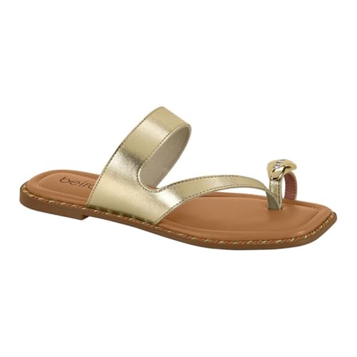 Sandália Rasteira Feminina Beira Rio – Dedo Dourada, Conforto, Leve e Uso Diário – Moderna e Estilosa (Dourado, BR, Adulto, Numérico, 37)