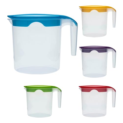 1 Liter Plastic Water Fruit Juices Jug Milk with Lid and Easy in Pouring (Blue, 4)