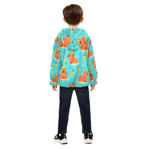 Cute Animals Swimming Playfully Toddler Fleece Jacket Girl Boys Hooded Fleece Jacket Coat Warm Outwear Zip-up 3-10T4