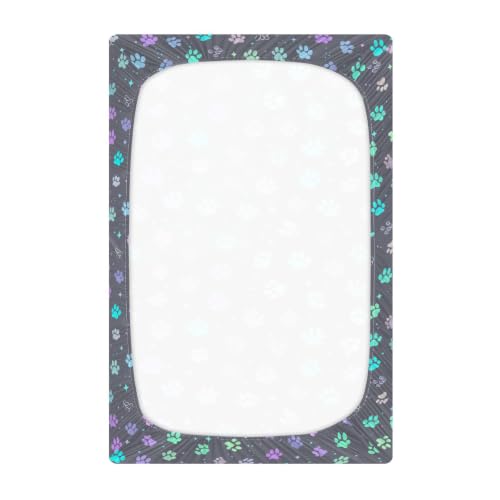 Image of Crib Sheet Breathable Soft Crib Mattress Sheet for Baby Toddler Boys Girls Fitted Pack n Play Crib Sheet Fit Standard Crib Mattress 39 x 27 Inch Dog Cat Paw Print Grey