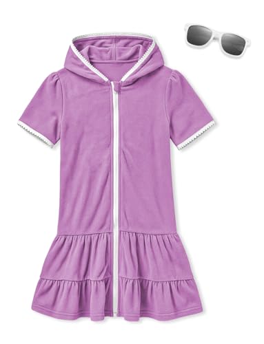 Image of BesserBay Girls Summer Beach Quick Dry Cover Up Ruffle Hem Terry Smocked Hooded 4-14 Years with Pockets