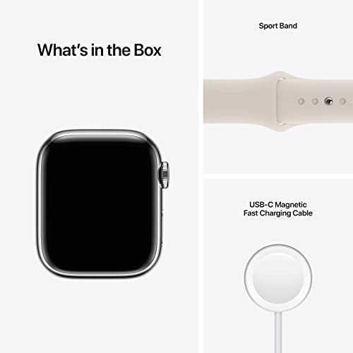 Apple Watch Series 7 GPS + Cellular, 41mm Silver Stainless Steel Case with Starlight Sport Band - Regular (Renewed) - Image 6