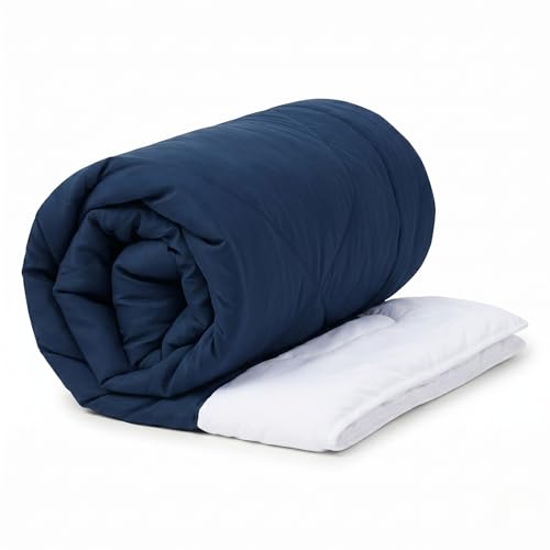 Image of Epicasa Reversible Comforter | 200 GSM Thermal Bonded Fill | 110 GSM Micro Peach Fabric | All Season AC Quilt | Diamond Quilted | Lightweight Duvet Blanket for Home Bedroom | Navy Blue & Pure White