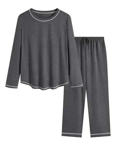 Image of KCW Womens Pajamas Sets 100% Cotton 2 Piece Lounge Set Long Sleeve Tops and Pants Soft Pjs Sleepwear with Pockets