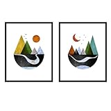 Geometric Mountain Print, Nordic Nature Poster, Abstract Wall Art, Minimalist Mountain Print, Scandi Poster, Mountain Landscape, Triangle Design, Minimalist, Set Of 2, Unframed (11X14 INCH)