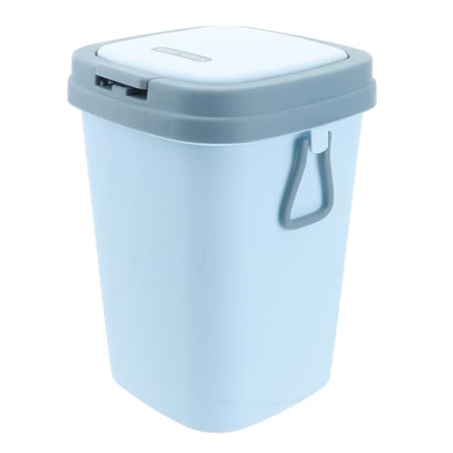 Hemobllo Push-Button Trash Can with Lid Large Capacity 13 Gallon Plastic Waste Bin Simple Design for Kitchen Office and Bathroom Use Sky-Blue Color Odor-Proof