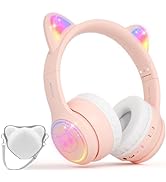 Cat Ear Headphones for Children IFECCO Cute Bluetooth Wireless Headset On-Ear with Led Light Up f...