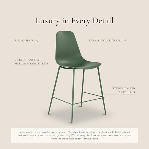 Image of Poly & BARK Isla Bar Stools Set of 3 - Counter Height Bar Stool for Kitchen - Set of Counter Stools - Indoor /Outdoor Barstools - Modern Kitchen Bar Stools - Pistachio Green