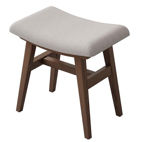Image of Wooden Vanity Stool, Modern Makeup Dressing Stool solid wood with upholstery saddle seat stool concave ergonomic chair easy to install for bedroom, dining room, home office 16 inch wide brown