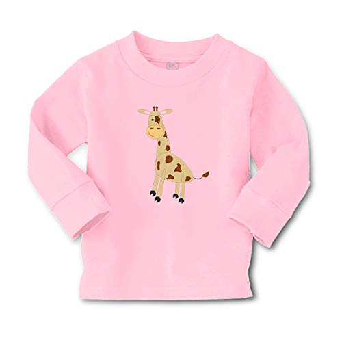 Kids Long Sleeve T Shirt Giraffe Smiling Animals Safari Cotton Boy & Girl Clothes Funny Graphic Tee Soft Pink Design Only 3T