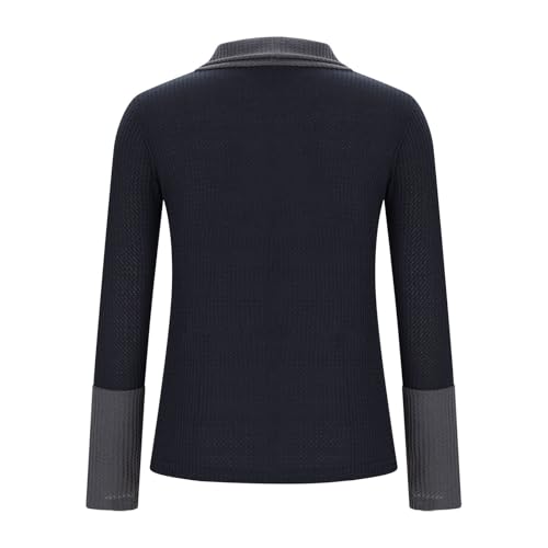 Women's Turtleneck Sweaters Long Sleeve Waffle Knit Pullover Tops Color Block Shirts Blouses Fall Clothes Outfits 6