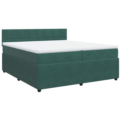 vidaXL Boxspringbett, Doppelbett mit Matratze Matratzenauflage, Bettgestell mit Lattenrost Kopfteil, Polsterbett Bett für Schlafzimmer, Dunkelgrün 200x200cm Samt