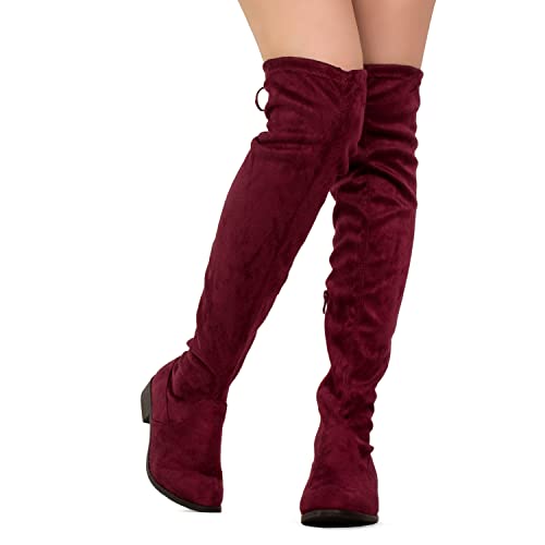 Tokyo-25 Women's Stretchy Over The Knee Riding Boots (Regular Calf) BURGUNDY Size.8.5