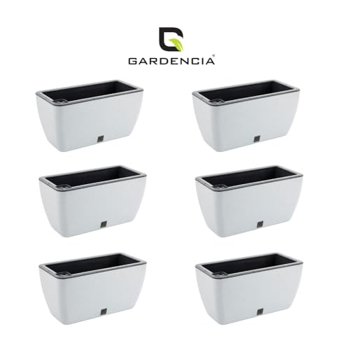 Image of GARDENCIA Self Watering Flower Pots for Outdoor Indoor Gardening /Rectangle Big Plant Pot with Polypropylene UV Material /Decorative Modern Gamla (Recta Big Stone White, Pack of 6)