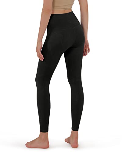 Ododos Gathered Cross Waist 7/8 Yoga Pants For Women, 25" Crossover High Waist Athletic Workout Leggings, Embossed Wave Black, Medium #TOP1