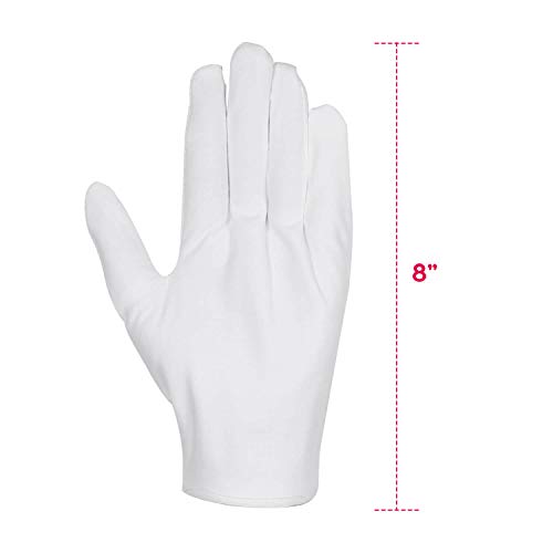 12 Pairs Cotton Gloves for Dry Hands, Anezus White Cotton Gloves Cloth Serving Gloves for Eczema Moisturizing Dry Hands Coin Jewelry Silver Archival Costume Inspection, Medium Size - Thumbnail 3