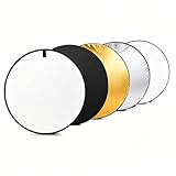 Réflecteur de Lumière, Andoer 5 en 1 Réflecteur 24 pouces/60cm Portable Réflecteur Photo Multi Disque Pliable avec 5 Couleurs Translucide, Argent, Or, Blanc et Noir pour Photographie Video Studio