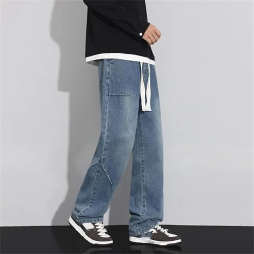 Men’S Casual Drawstring Jeans Spring Autumn Straight Denim Pant Male Loose Full-Length Trousers4