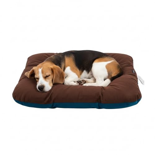 Image of Amazon Basics Pet Bed | Medium| Reversible Premium Velvet Pet Bed for Cats & Small /Medium Dogs (Pug, Beagle, French Bulldog) | Soft & Durable | Coffee & Light Blue | 72 x 72 x 7 cm
