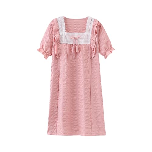 Girl's Cotton Lace Dresses Lightweight Ruffle Short Sleeve Princess Dress Summer Cute Flowy Mini Dresses 3-16 Years