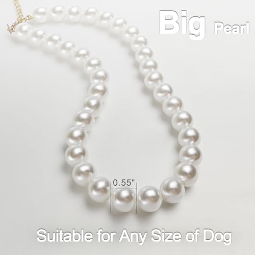 MLUOVI Chunky Pearl Dog Collar Large Breed (0.55 Inch), Adjustable Dog Necklace, Beaded Dog Collar Imitation White Pearls, Elegant Girl Dog Jewelry Accessories for Large Dogs - Image 4