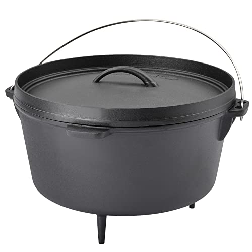 TAINO Dutch Oven 8L aus Gusseisen Ø 30cm Feuertopf Set Deckelheber Ständer Cast Iron Schmortopf mit Füßen Gusstopf ideales Grillzubehör Dopf