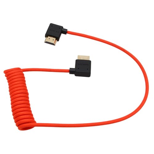 Image of HDMI 8K 4K 60p Cable for ATOMOS Ninja Inferno Portkeys SmallHD Cine Ultra Indie Sony A7M4 A7SIII Canon C300 GH7 Z8 Camera, Right Left Angle Type A HDMI 2.1 Red Braided Coiled 50cm