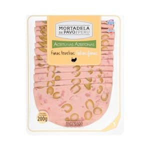 Mortadela de pavo con aceitunas Hacendado finas lonchas Paquete 200 g Pack 2