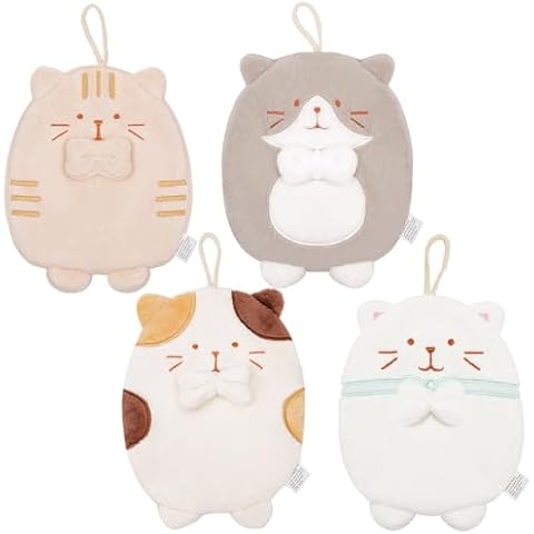 PRATIQUE 4Pack Cute Kids Hand Towels, Bathroom Towels with Hanging Loop, Cat Pattern Hand Towel Animals, Microfiber Coral Fleece Absorbent Hand Towel for Kitchen Bathroom Bedroom (4pcs-c) Cover