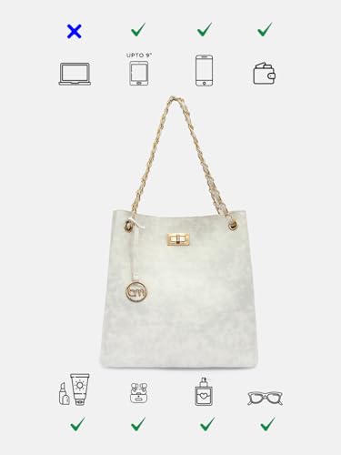 Image of Bagsy Malone Bucket Shaped Tote Bag-Set of 2 | Handcrafted Side Tote Bag and Handbag for Office and College (Croco Grey)