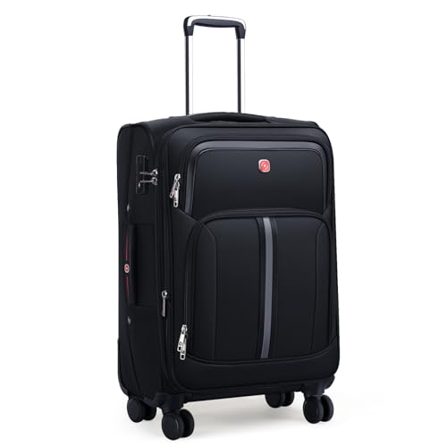 Softside Expandable Carry On Luggage Rolling Suitcase with Spinner Wheels (Black, 25-Inch)
