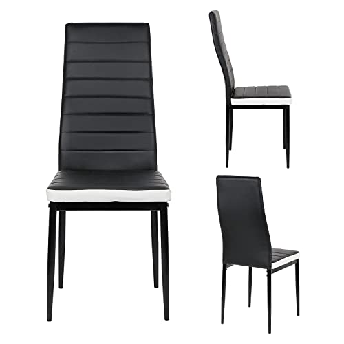XUANYU Lot de 4 Chaises de Salle à Manger Noir-Blanc, Siège en Simili Cuir et Structure en Acier, Lot de Chaise Milano Supporter Jusqu'à 120 kg, Chaises pour Salle à...
