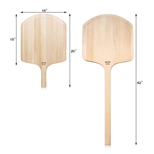 Image of New Star Foodservice 50332 Restaurant-Grade Wooden Pizza Peel, 18 inch L x 16 inch W Plate, with 8 inch L Wooden Handle, 26 inch Overall Length