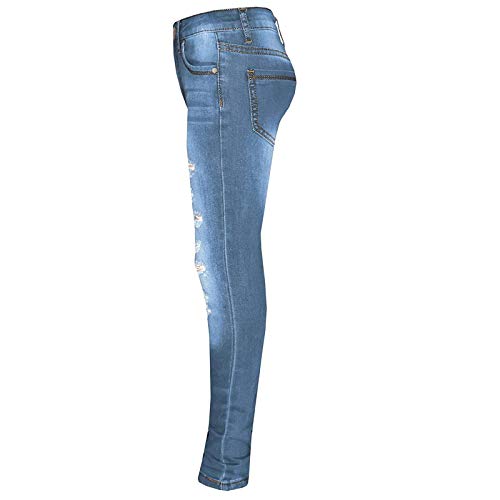 Zipper Children's Fashion Jeans Years 3-14 Hole Long Old Pocket Button Tight Girls Cropped (Light Blue, 13-14 Years)