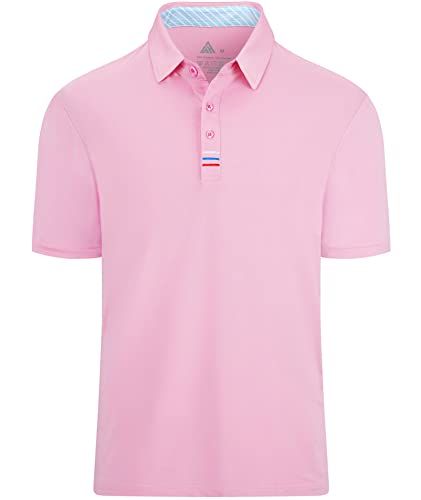 JACKETOWN Polo Hombre Manga Corta con Botones Polos Transpirables Ropa Polo Camisa Hombre Secado Rápido Tenis Polo Deportivo Outdoor Golf Shirts Casual Verano Rosa XL