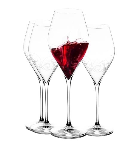 B.BOHEMIAN Rotwein-Gläser 4er Set Wein-Gläser Meadow in NEU handgefertigter Kollektion, Cristallin Teqton Glas IAF733-gewinner (Rotweinglas 560 ml)