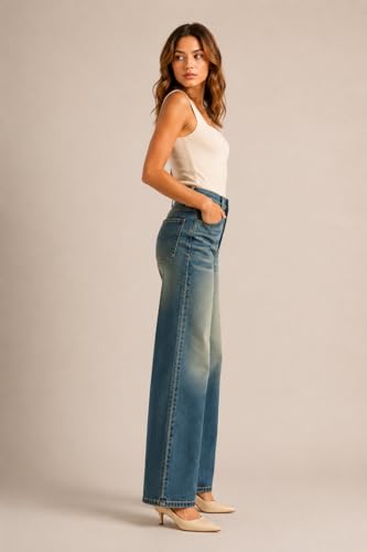 Image of KOTTY Women's Wide Leg Denim Jeans | Relaxed Fit High Waist Stylish Jeans