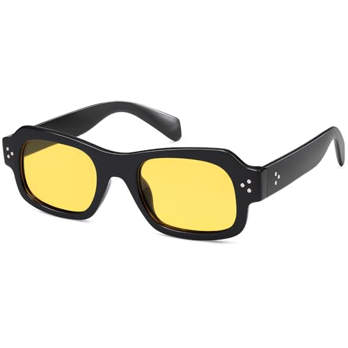 Image of VANLINKER Trendy Small Square Polarized Sunglasses for Women Men Retro Shades VL9838,Black Frame Yellow Lens