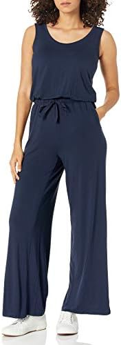 Amazon Essentials Women's Sleeveless Scoopneck Wide-Leg Jumpsuit, Navy, Large