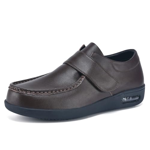 Jesajemi Deporte para Senderismo al Aire Libre para Hombre Impermeable Cuero PU Zapatos Diabéticos para Pies Planos Zapatos para DiabéTicos(Brown,45 EU)