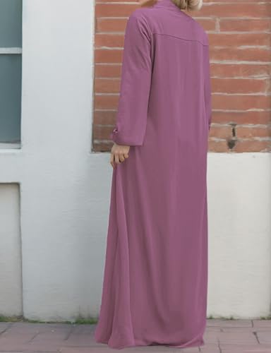 Image of Womens Abaya Muslim Long Sleeve Front Zipper Dress Prayer Islamic Clothes with Pockets